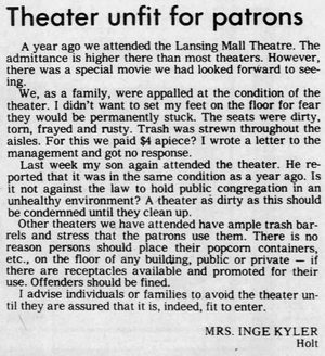 Lansing Mall Theatre - 1980 Complaint